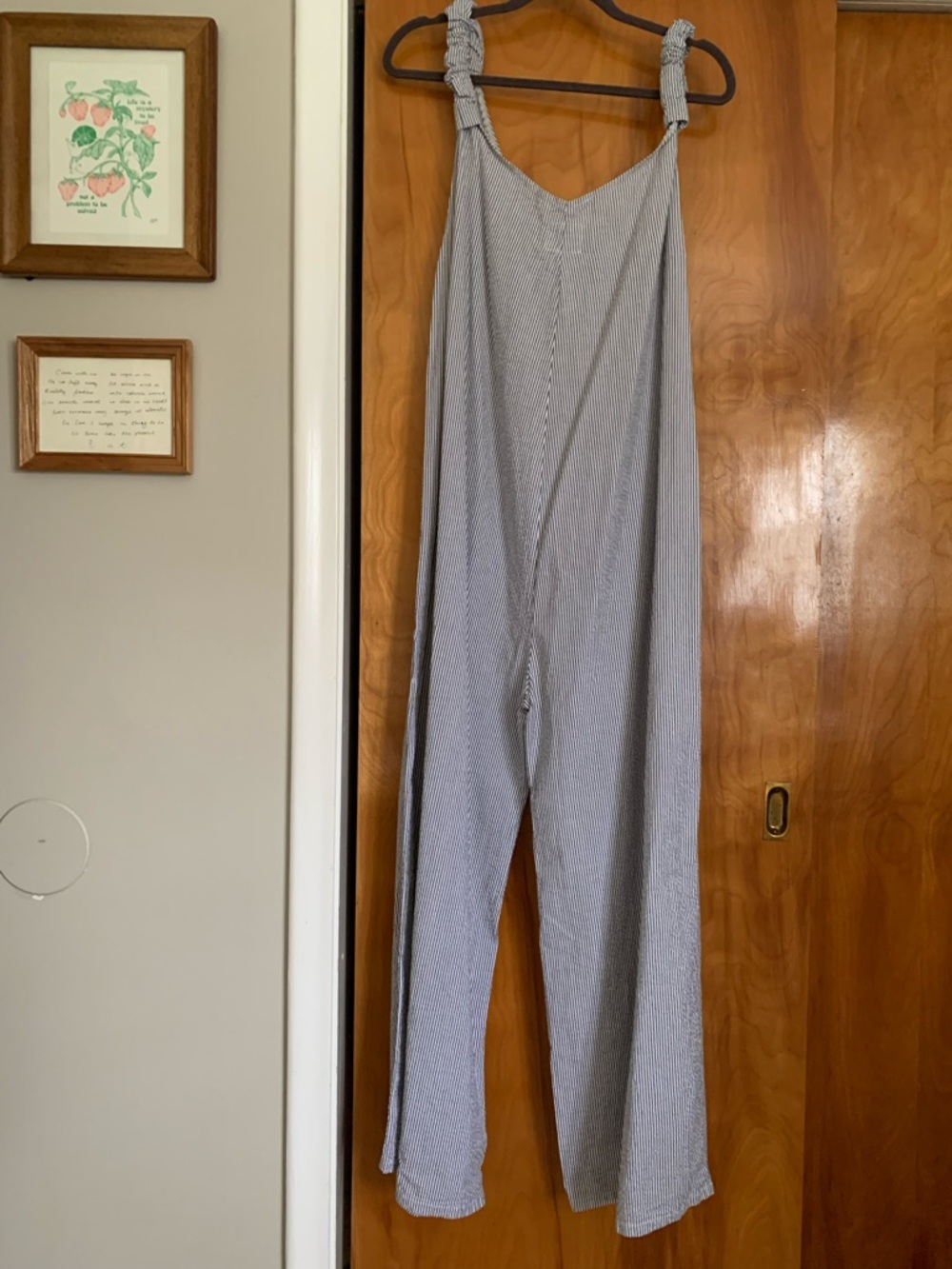 Striped Elastic Shoulder Wide-Leg Jumpsuit